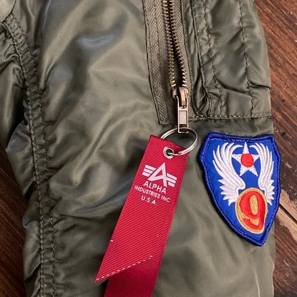 Alpha Industries Green Zip Top Gun Flight Bomber Jacket MA-1 Patches Youth L - Picture 5 of 16